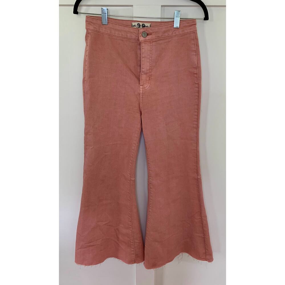 Free People Crop Flare Jeans in Pink Size 28 Denim High Rise Pockets Stretch